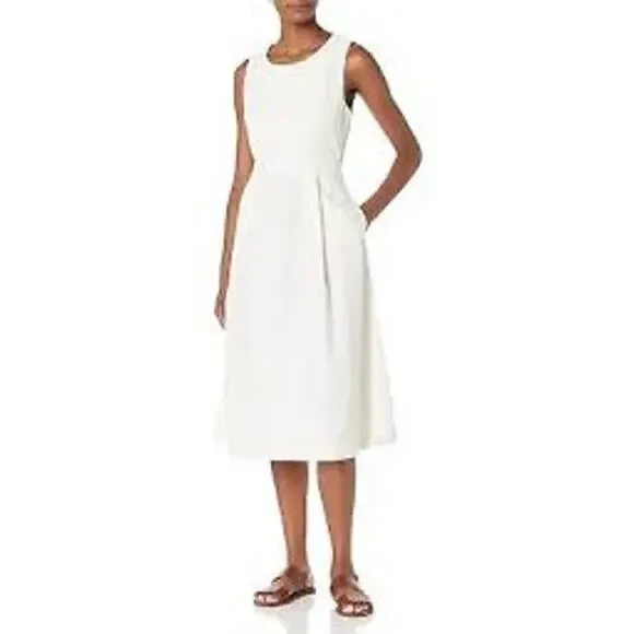 ADRIANO GOLDSCHMIED Libby Button Back Midi Dress w Pockets LINEN White Medium M - Picture 1 of 16